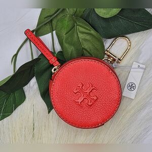 Tory Burch nwt Thea Pebbled Leather Zip Coin Purse pouch Poppy Red
